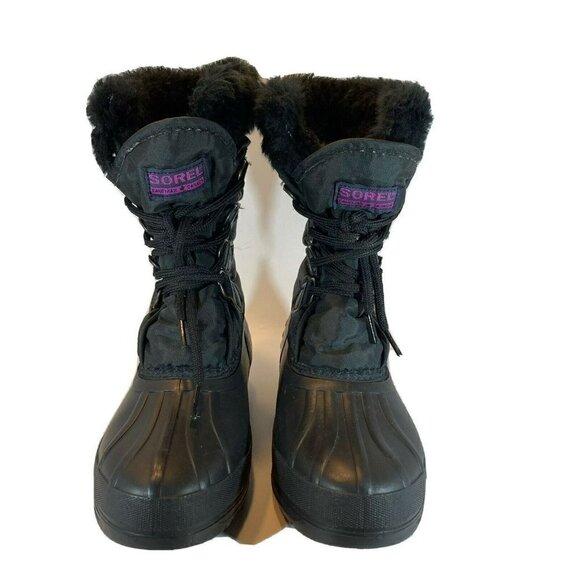 Sorel Kaufmam Canada Black Lined Rubber Fur Top Lace Up Snow Boots - Picture 3 of 11
